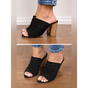 Me Too Ruched Suede Peep Toe Mules
